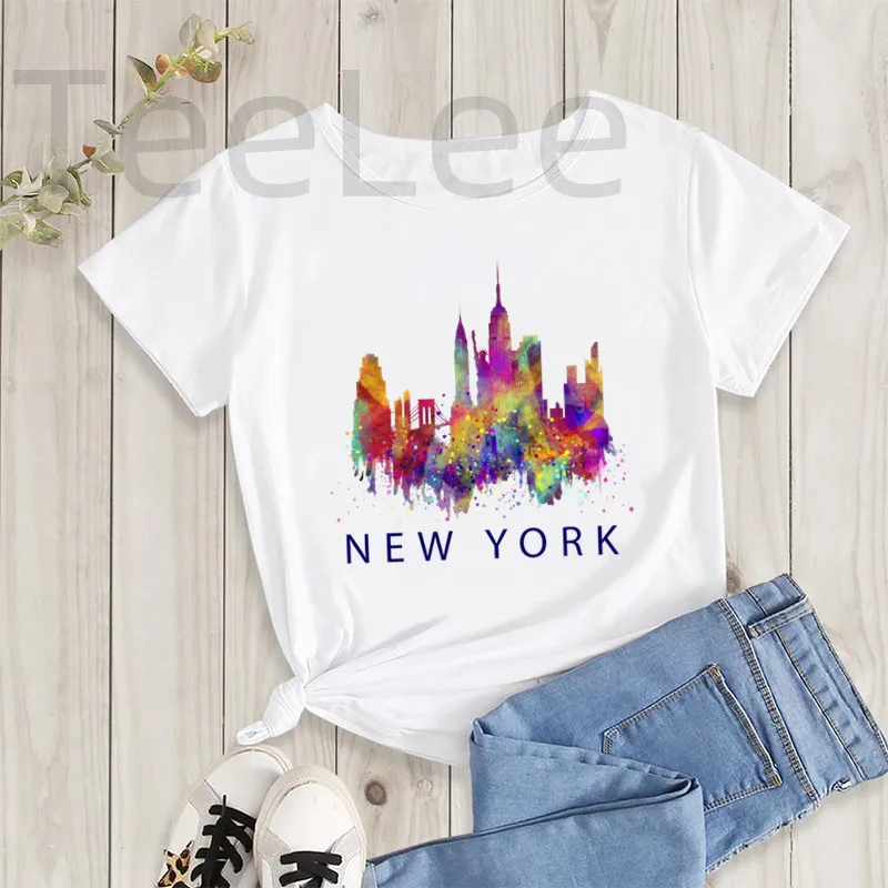 London, UK City Letter Women Tshirt Printing United States New York T-shirts Street Style Tee Shirt Casual Summer T-Shirt