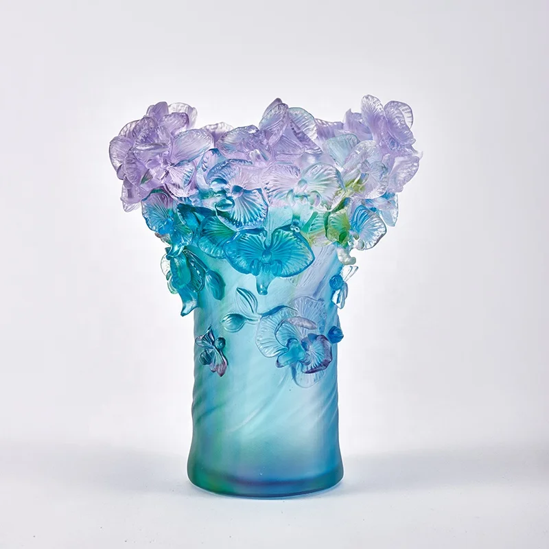 Art home decoration gradual change purple colored glazed vase with hydrangea pattern