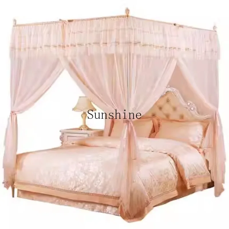 Bedroom advanced summer three-open door curtain thickened floor mosquito net wedding room pattern net