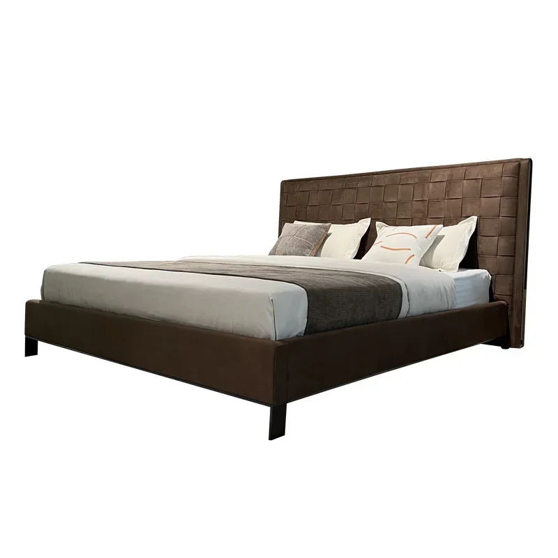 

Modern woven leather bed double combination simple large apartment master bed