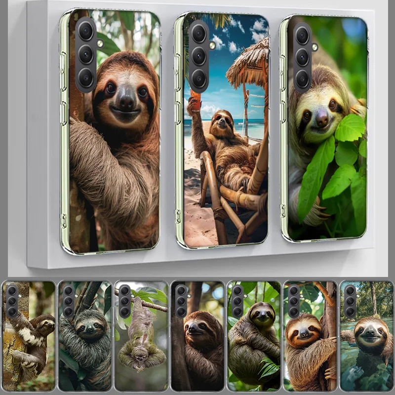 Чехол Cute Sloth для Samsung A16 A26 A36 A56 A55 A35 A25 A15 A05S телефона Galaxy Note 20 10 9 8 M52 M51 M30S M32 M12 J8 J6 J4 Plus