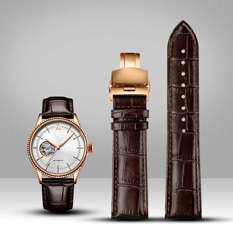 لساعات تيسو، سيكو، هواوي، سيتيزن، حزام ساعة 16 18 20 21 22 مم 23 مم من الجلد الأصلي، مشبك فراشة، سوار جلد بقري #4