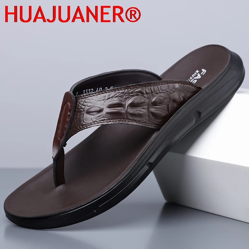 

Новые стильные повседневные мужские шлепанцы, кожаные сандалии, летние пляжные тапочки, уличные мужские кожаные шлепанцы, дышащие мужские сандалии