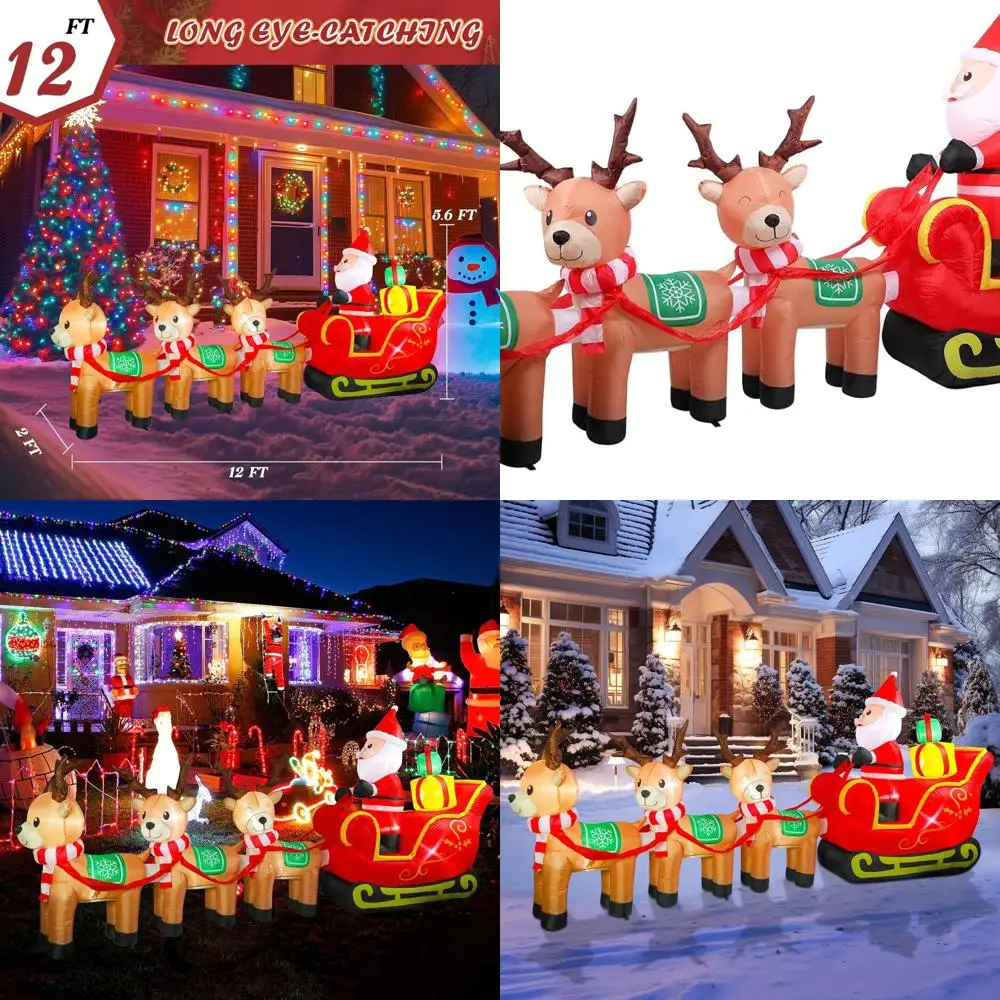 

Santa's Sleigh & Reindeer LED Inflatable Outdoor Christmas Decorations for Holiday Lawn & Garden