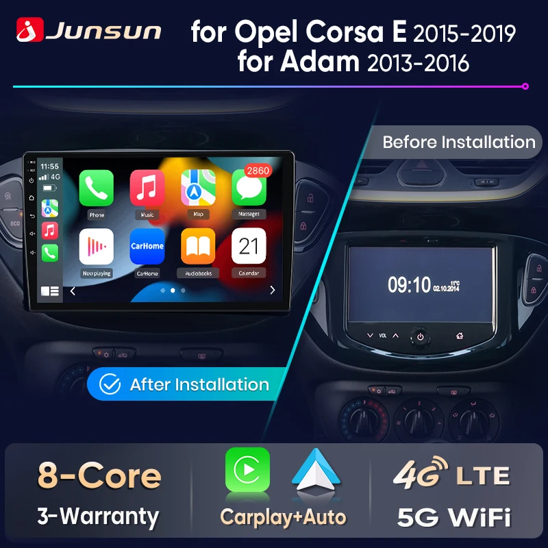 Junsun Wireless CarPlay Android Auto Autoradio Per Opel Corsa E 2014 2015 2016 2017 2018 2019 Adam 2013 2014 2015 2016 GPS RDS