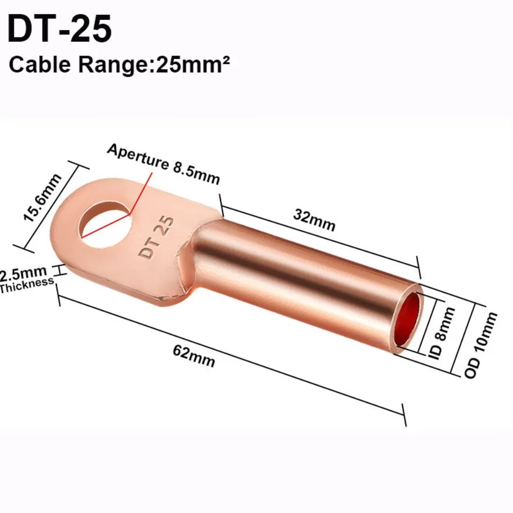 New DT Copper Terminal Copper Non-Insulated Cable Wire Connector Wire Joint Wire