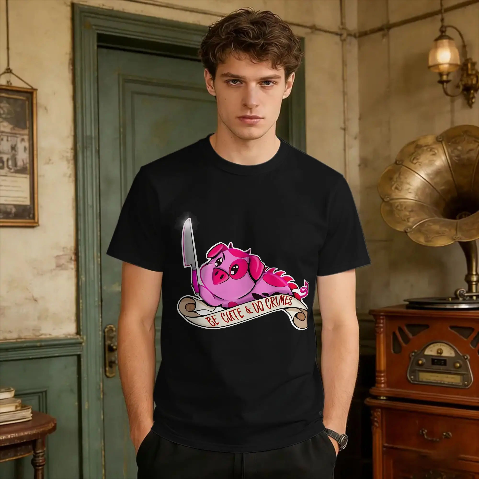 Vintage T Shirt Summer Be Cute Do Crimes Fat Nuggets  Trendy Cool T-Shirts Hazbins Hoteling   100% Cotton Tee Shirt for Men Tops