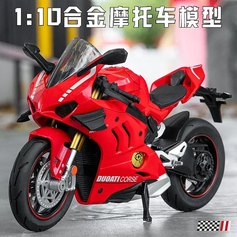 1: 10 Ducati V4S Motorcycle Simulation Alloy Motorcycle Model Sound and Light Children's Toy Pendant