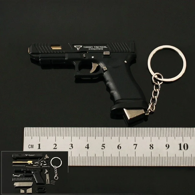 Porte-clés pistolet jouet Glock, 7cm/2.75 pouces, périphérique de jeu TTI G34 1:3, pendentif en métal en Nylon Semi-alliage amovible, modèles cadeaux pour garçons, artisanat