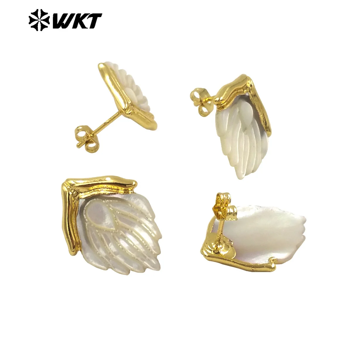 WT-MPE142 Amazing Small Fashion Women White Shell Made Fire Flame Shape Earrings Studs Lovely Pure style