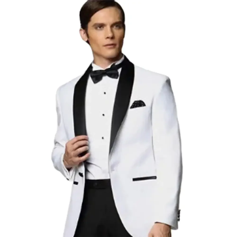 Luxury White Jacket for Male Black Shawl Lapel Single Breasted One Piece Men\'s Outerwear Formal Business Wedding Party Men Coat