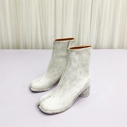 Stivali Unisex con punta divisa da donna stivali Tabi in vera pelle stivaletti con tacco tondo donna tacchi alti scarpe da donna Botines invernali Mujer