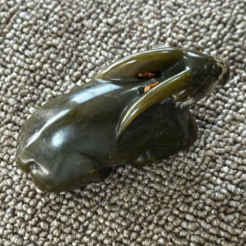 Antique Xiuyan Jade Zodiac Rabbit Carving - Handle Piece & Hanging Ornament, Exquisite Folk Art Collectible & Home Desktop Decor