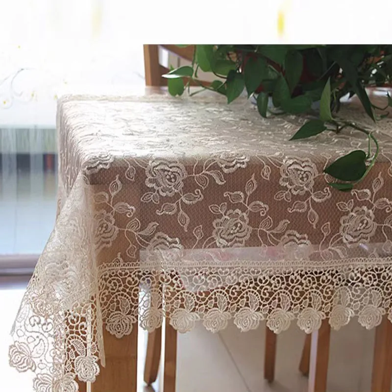 

Luxury lace rose flower Embroidery table cloth cover party wedding tablecloth kitchen Christmas Table decoration and accessories