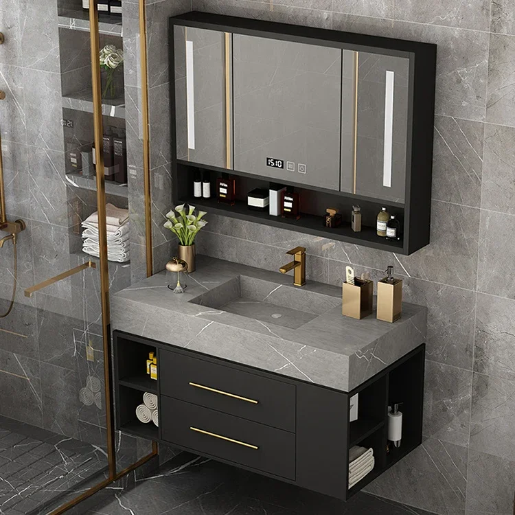 2021 نمط جديد 40 بوصة جدار عائم 1 بالوعة معلقة 2 أدراج أثاث الحمام خزانة الحمام الغرور