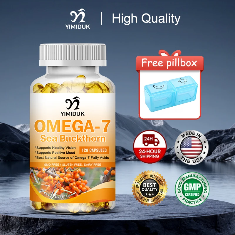 remium Omega-7 Sea Buckthorn Oil Capsules, Support Hair, Skin & Nail Health, Healthy Vision, Positive Mood, Men & Women, Vegan