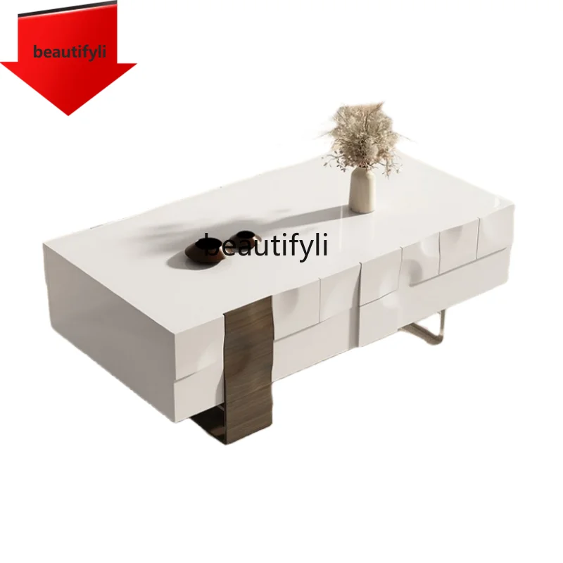 

K185 Baking Finish Tea Table Solid Wood Living Room Rectangular Coffee Table Modern Minimalist Tea Table Storage