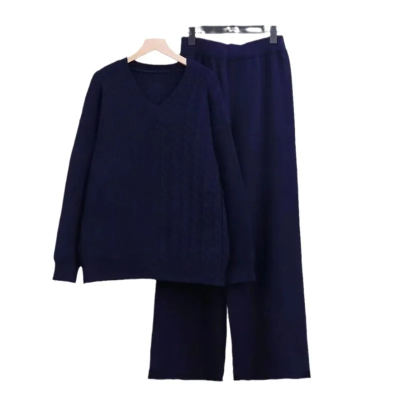 Ensemble 2 pièces pour femmes, pull irrégulier tricoté, pantalon à jambes larges, costume d'automne, nouvelle collection E12289