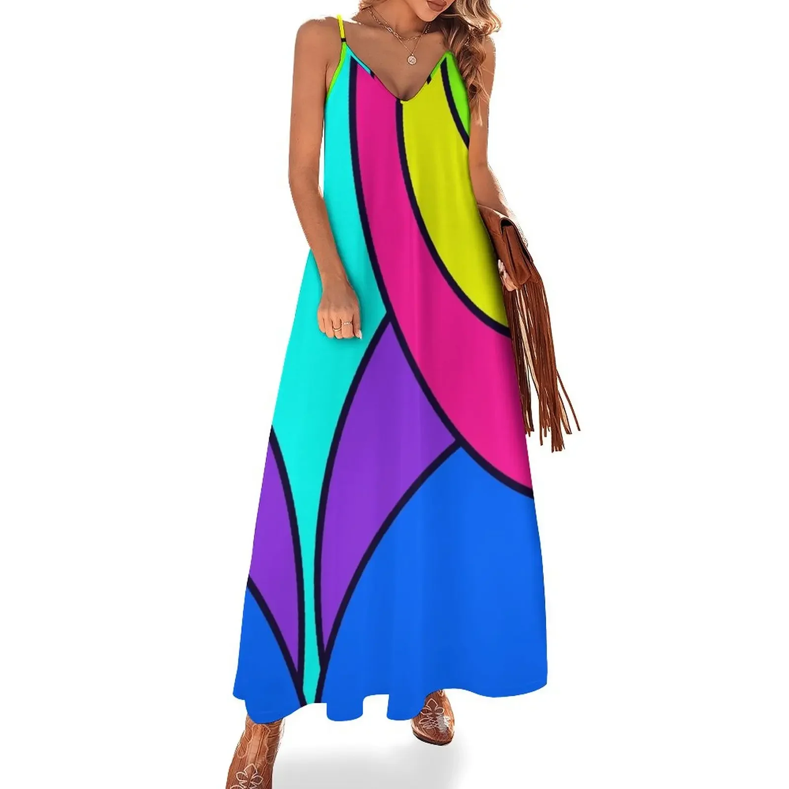 

Bright geometric Sleeveless Dress summer dress korean women Women dresses summer luxury dresses