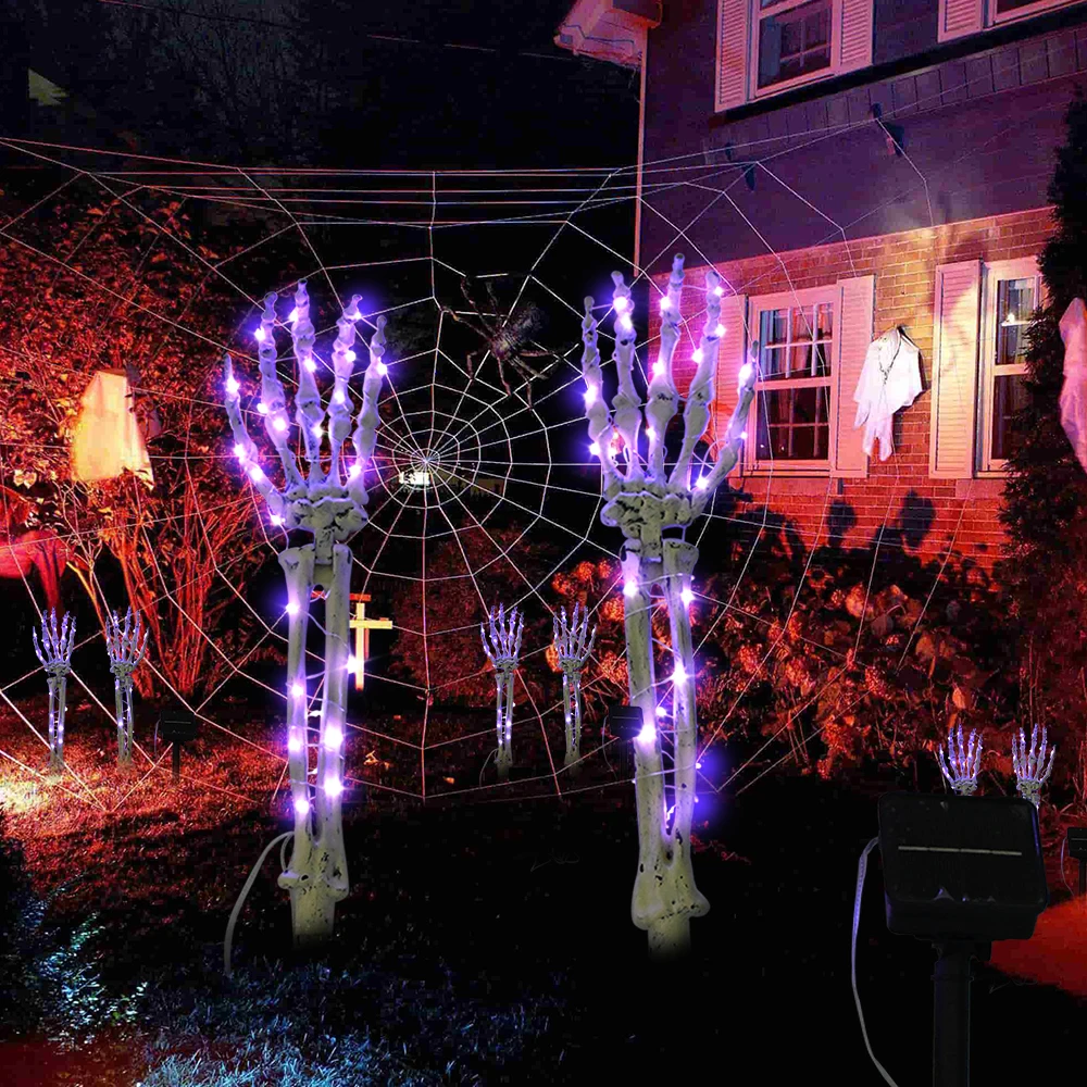 Luces decorativas A mano de esqueleto simulado, enchufe de tierra alimentado por energía Solar, luz de Halloween, decoraciones al aire libre, Larga Duración, un par