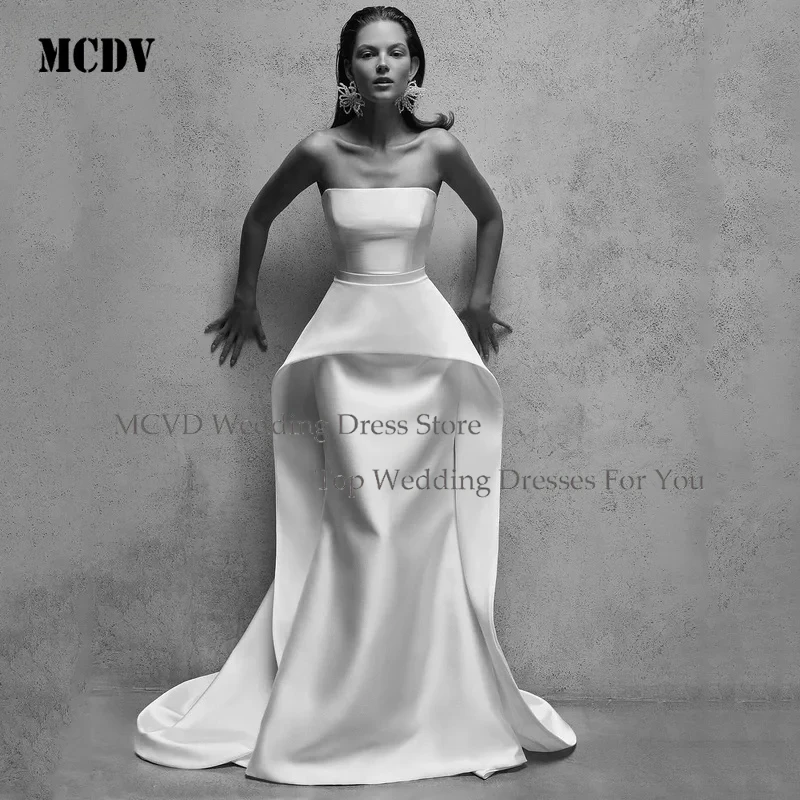 

MCDV Customized Soft Satin Mermaid Wedding Dresses Long Bridal Gowns Formal Party Photography Bride Dress
