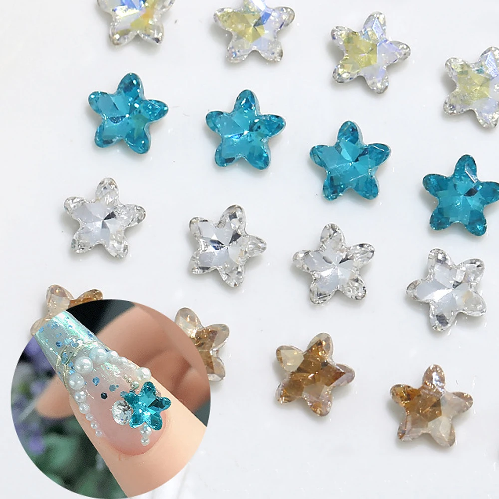 20pcs Mocha Aurora Color Star Nail Art Charm 3D Pointed Bottom Glass Crystal Nail Rhinestones DIY Kawaii Nail Accessories