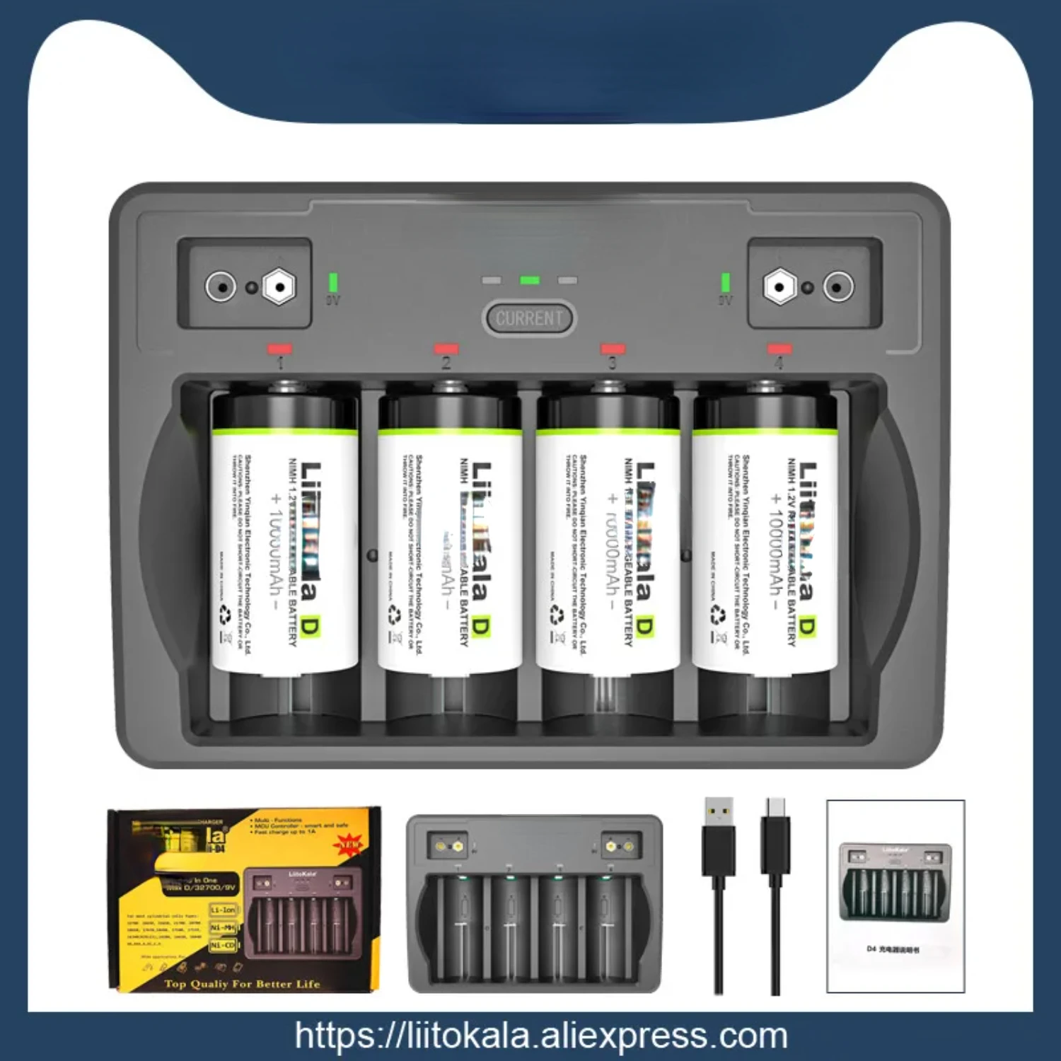 

Lii-D4 9V 26650 18650 21700 18500 26700 16340 22650 AA AAA C SC D 3.7V 1.2V Lithium NiMH Smart Battery Charger