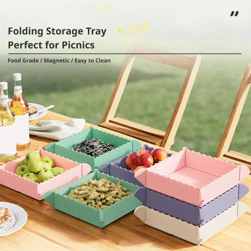 

Portable Folding Silicone Tray for Camping Picnic Food Grade Storage Box Heat Resistant Mat for Pot Outdoor Snack Plate