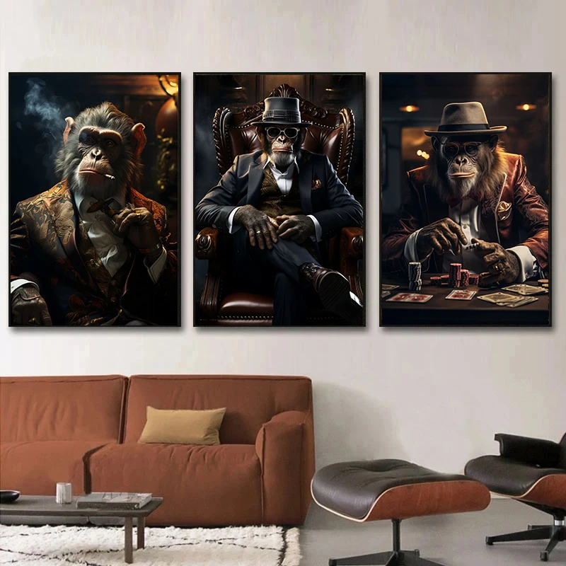 خمر العصابات البلياردو الحيوان القرد الدخان صورة الملصقات والمطبوعات حائط لوح رسم الفن صور ديكور غرفة المنزل