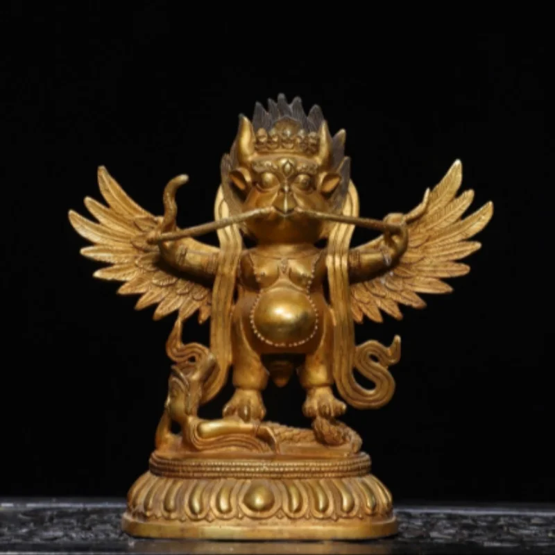 Vintage Gilt Bronze Garuda Bird Statue - Tibetan Vajrayana Buddhist Sculpture, Home Buddha Hall Desktop Offering Ornament