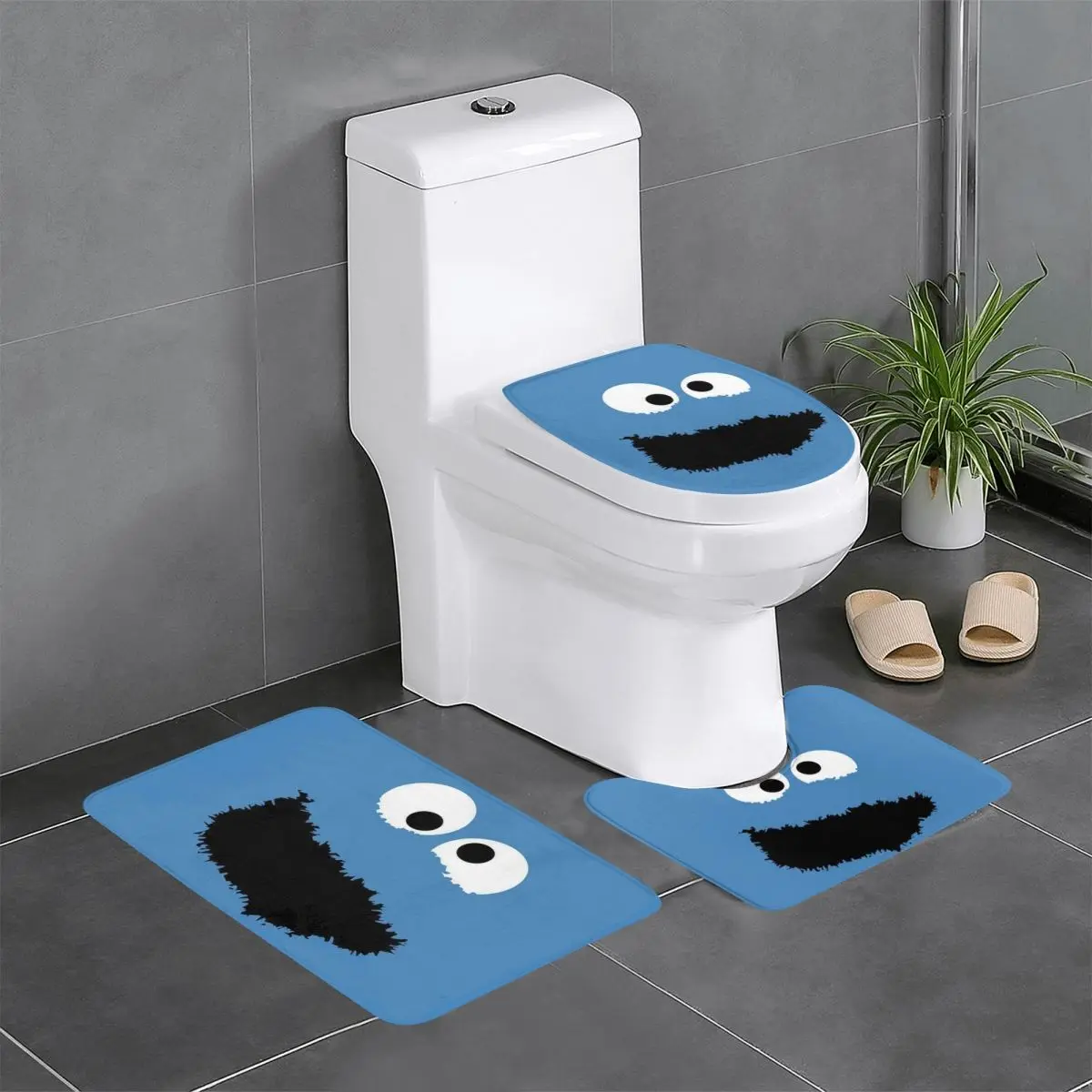 Juego de alfombras de baño personalizadas con dibujos de monstruo de las galletas, Barrio Sésamo, juegos de alfombrillas de baño antideslizantes de 3 piezas