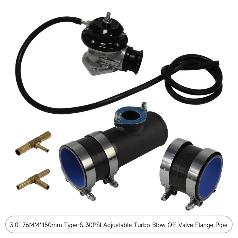 

10PSI Blow Off Valve BOV +Type RS 3'' 76mm Flange Pipe Adapter Silicone Hose Kit