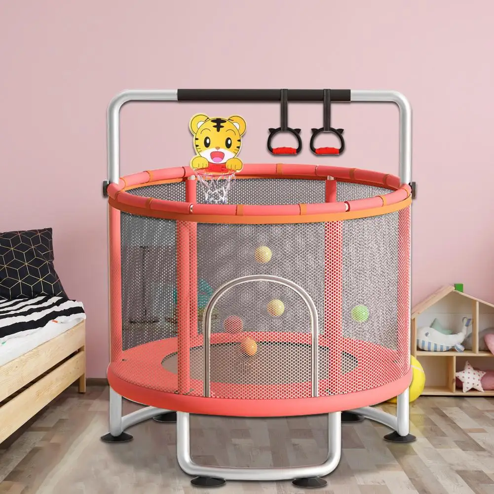Kids Trampoline, High Bounce Cloth Adjustable Baby Toddler Trampoline, Widen U-shaped Base 440lbs Mini Trampoline With Swing