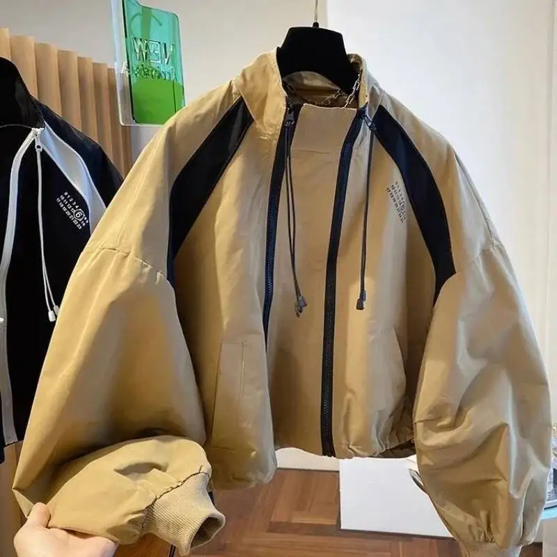 

BabYoung корейские уличные куртки с двойной молнией для женщин, осень 2022, новые пальто с воротником-стойкой Y2k, свободные топы с длинными рукавами Mujer