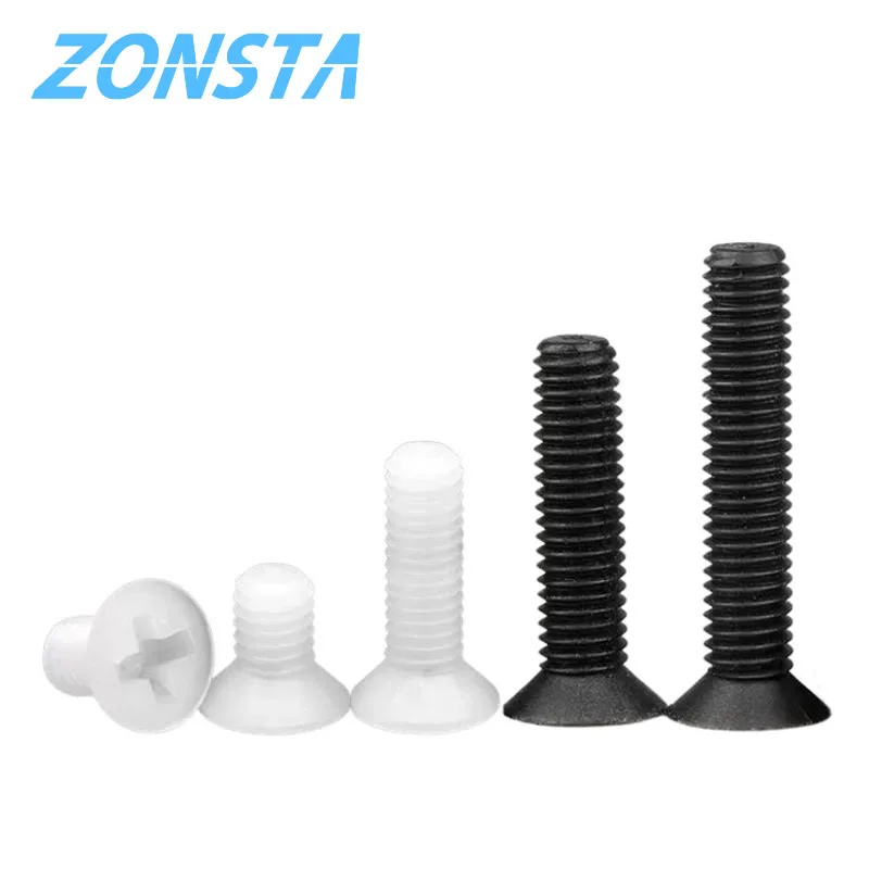 Nylon White Black Countersunk Head Screws M2 M2.5 M3 M4 M5 M6 M8 Plastic Cross Flat Head Machine Screw Bolts For Insulation Use