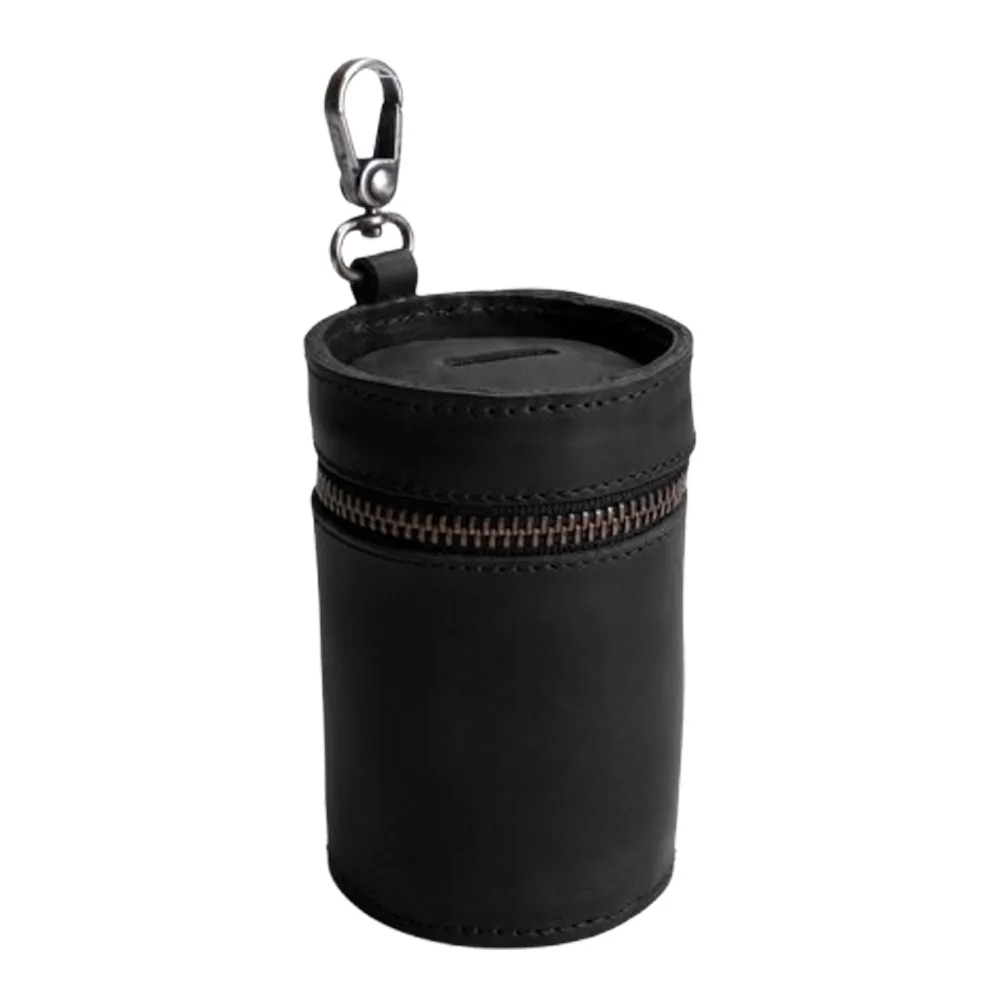 PU Leather Coin Storage Bank Handmade Cylindrical Car Interior Piggy Bank Round Zipper Vintage Money Clip for Men Women
