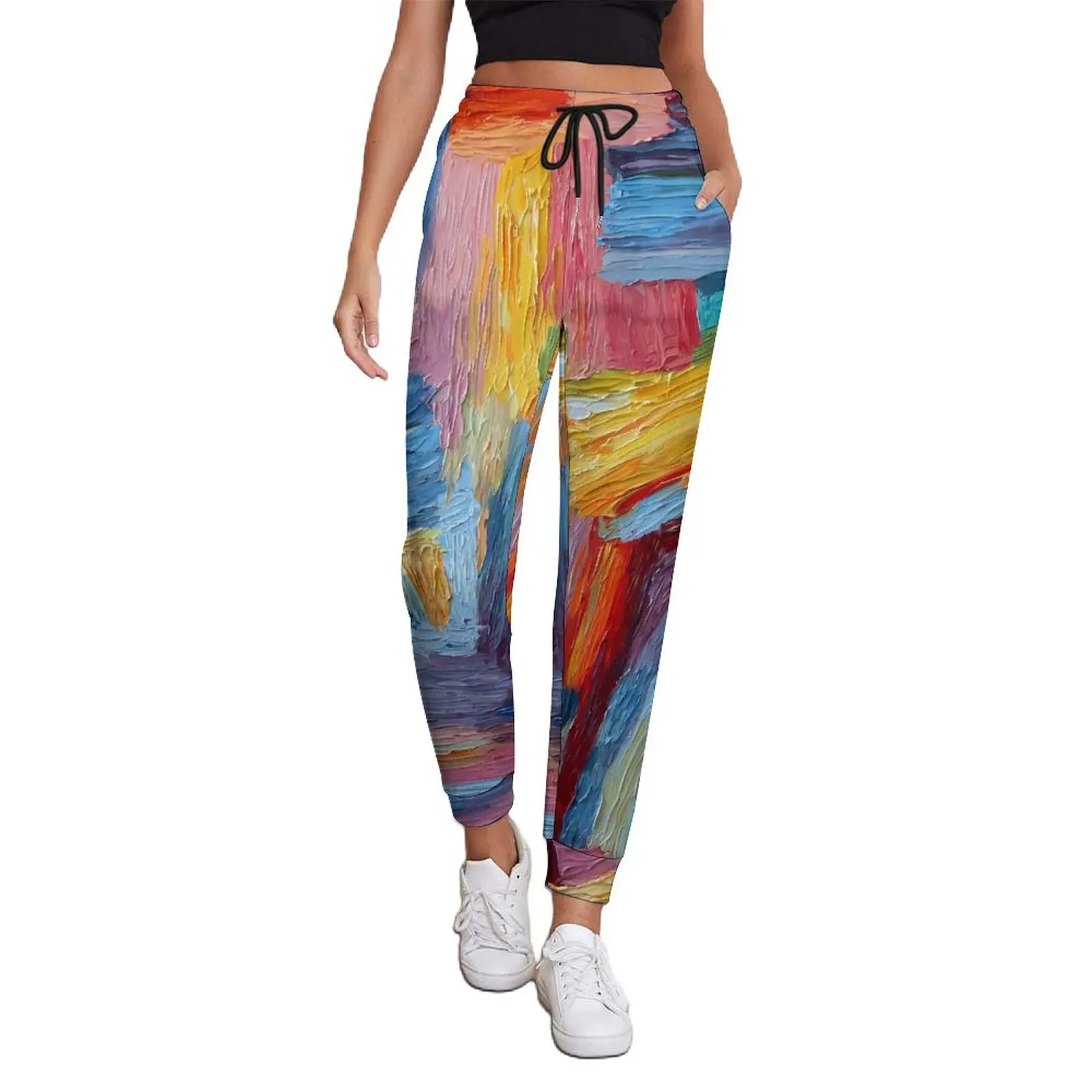 Paint Brush Baggy Pants Spring Colorful Print Classic Sweatpants Female Streetwear Design Trousers Big Size