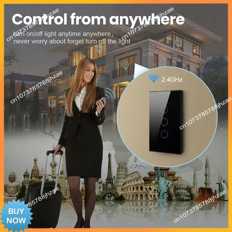 A10R Wifi Smart Wall Switch LED Light Switches 3 Gang Smart Touch Sensor Preto EUA Plug