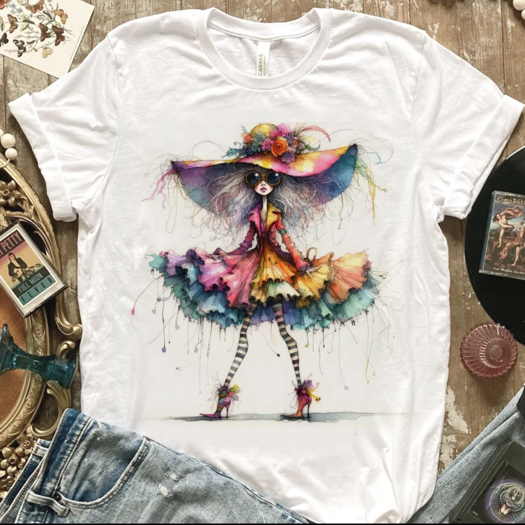 Trendy Jaren 90 Kleding Mode Schattig Bedrukt T-Shirt Dames Nieuwjaar T-Shirt Kerst Vrolijk Aquarel Patroon T-Shirt