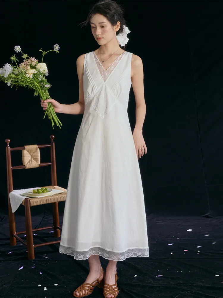 

Летнее белое платье-жилет из рами и хлопка для женщин, 86-94 см обхват груди, французский элегантный стиль, облегающее, сексуальное, с кружевом, V-образным вырезом и вышивкой, мягкое и комфортное