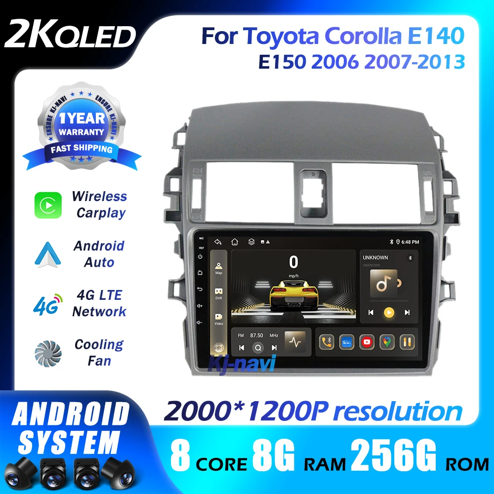 

Android 14 For Toyota Corolla E140 E150 2006 2007-2013 2Din Car Radio Navigation GPS Multimedia video Player QLED stereo 4G Wifi