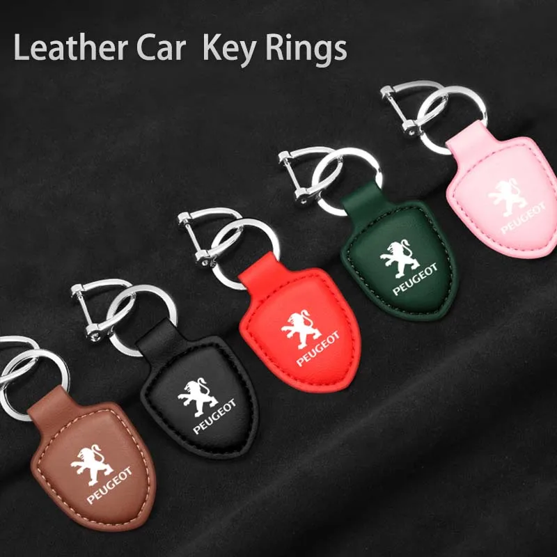 Car Logo Leather Keychain Key Ring Keying Holder Accessories For Peugeot 206 307 308 3008 207 208 407 508 2008 5008 107 106 205