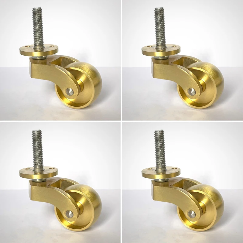 4PCS 1.25'' Solid Brass Casters Table Chair Sofa Couch Cabinet Feet Castors 360° Swivel Wheels Smoothly Moving Furniture Rollers