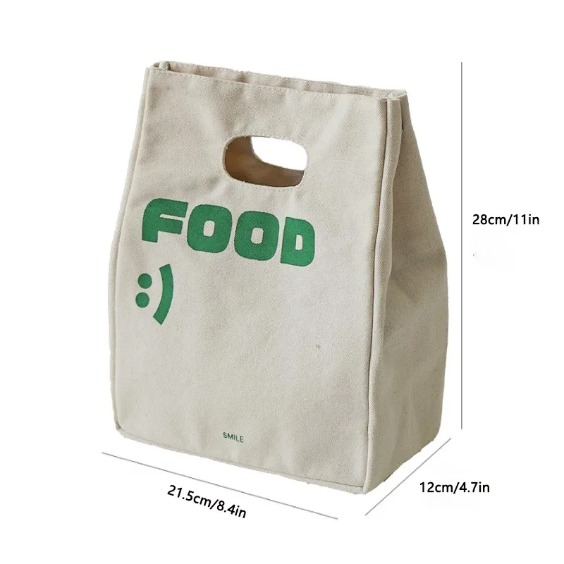 1pc Simple Cartoon Printing Letters Bento Bag Handbag Lunch Bag Work Increase Lunch Box Bag Insulation Thickening