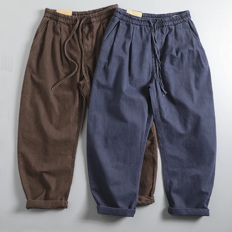 

Осенне-зимние уличные повседневные брюки из чистого хлопка, плотные, универсальные, свободного кроя, с широкими штанинами, длинные, для мужчин