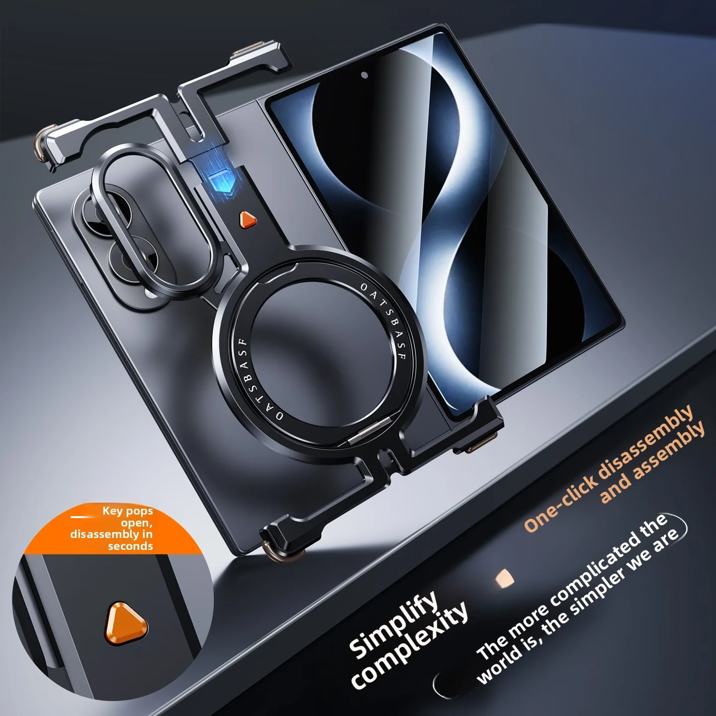 Eary Frame Metal Cases for Samsung Galaxy Z Fold 8 with Stand 360°  Rotate Grip Kickstand Aluminum Slim Bumper Shock Phone Cover