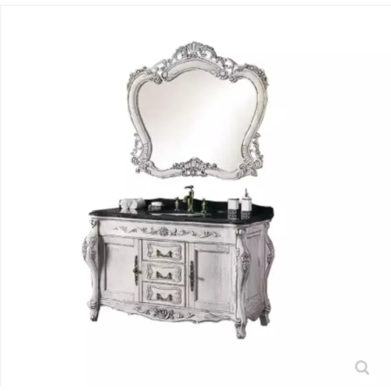 

Solid wood carving open effect European antique bathroom combination Red oak floor washing hand washbasin