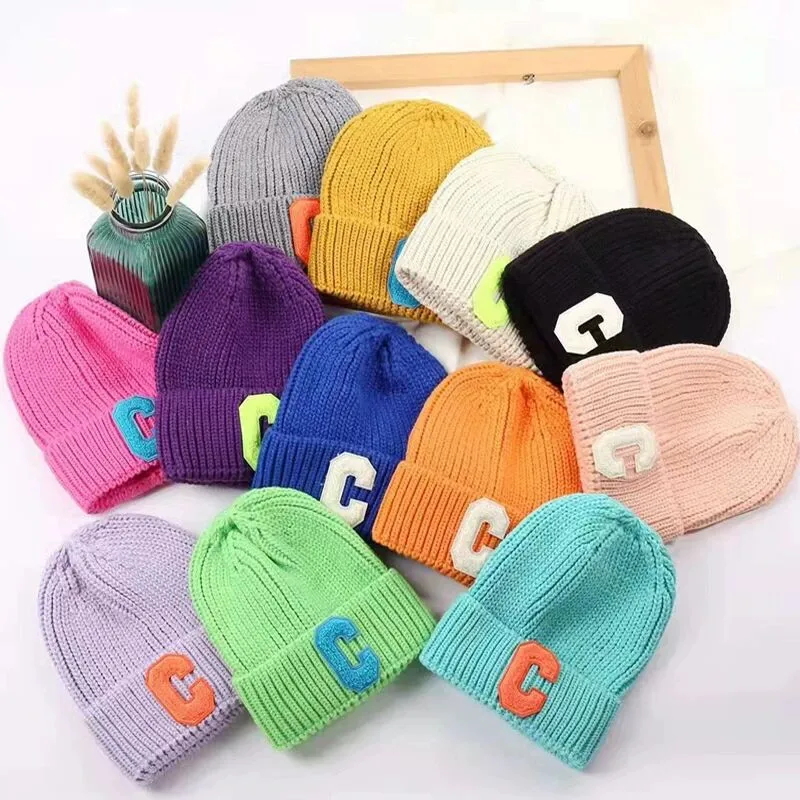 C letter striped knitted hat Winter unisex men women casual acrylic thick warm beanie cap Skullcap Ski skullies gorros