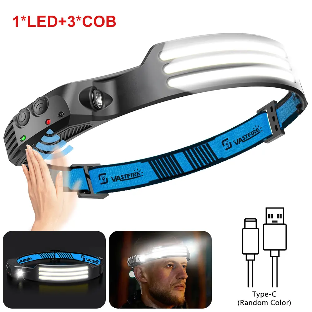 1-3 STUKS LED Heldere Koplamp USB Oplaadbare Hoofdzaklamp Bewegingssensor Draagbaar 10W Voor Kamperen Hardlopen Wandelen Vissen