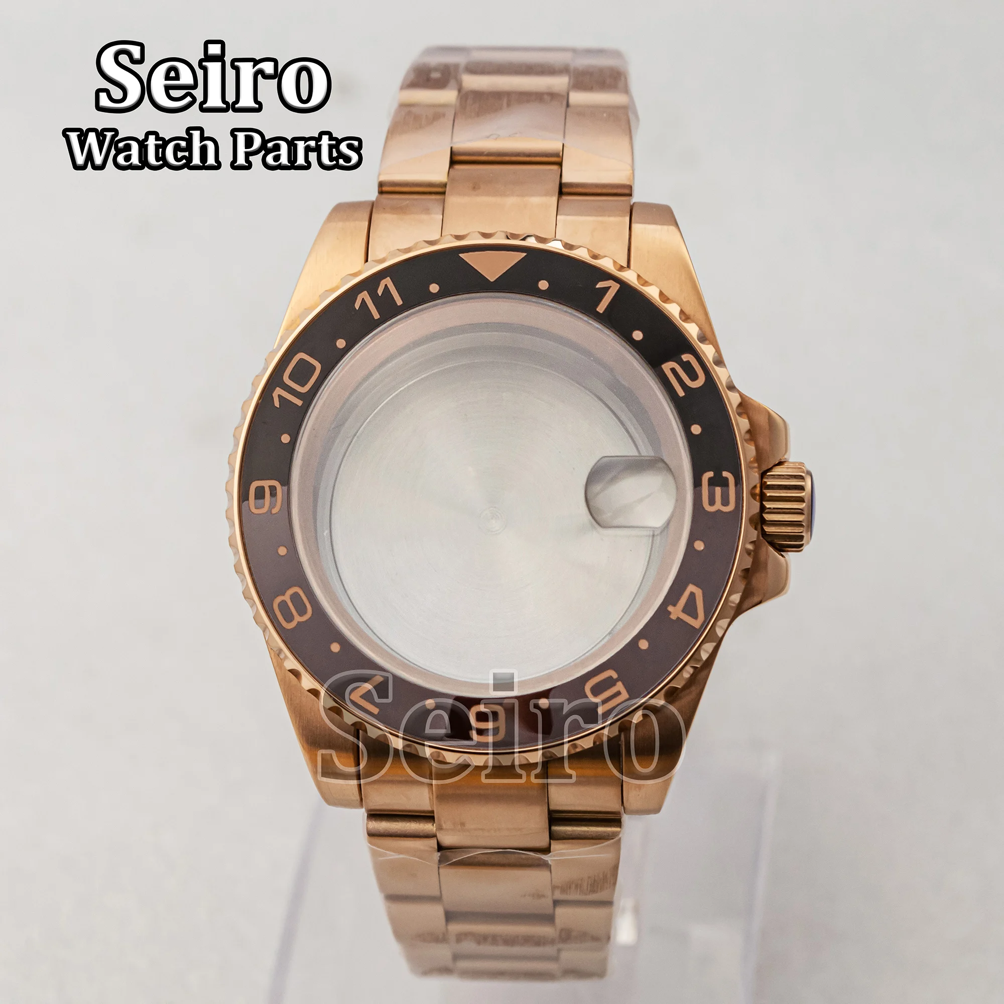 

NH35 Case 40MM Sapphire Glass PVD Rose Gold Stainless Steel Oyster Strap 10ATM Waterproof for GMT NH34 NH36 Movement Watch Parts